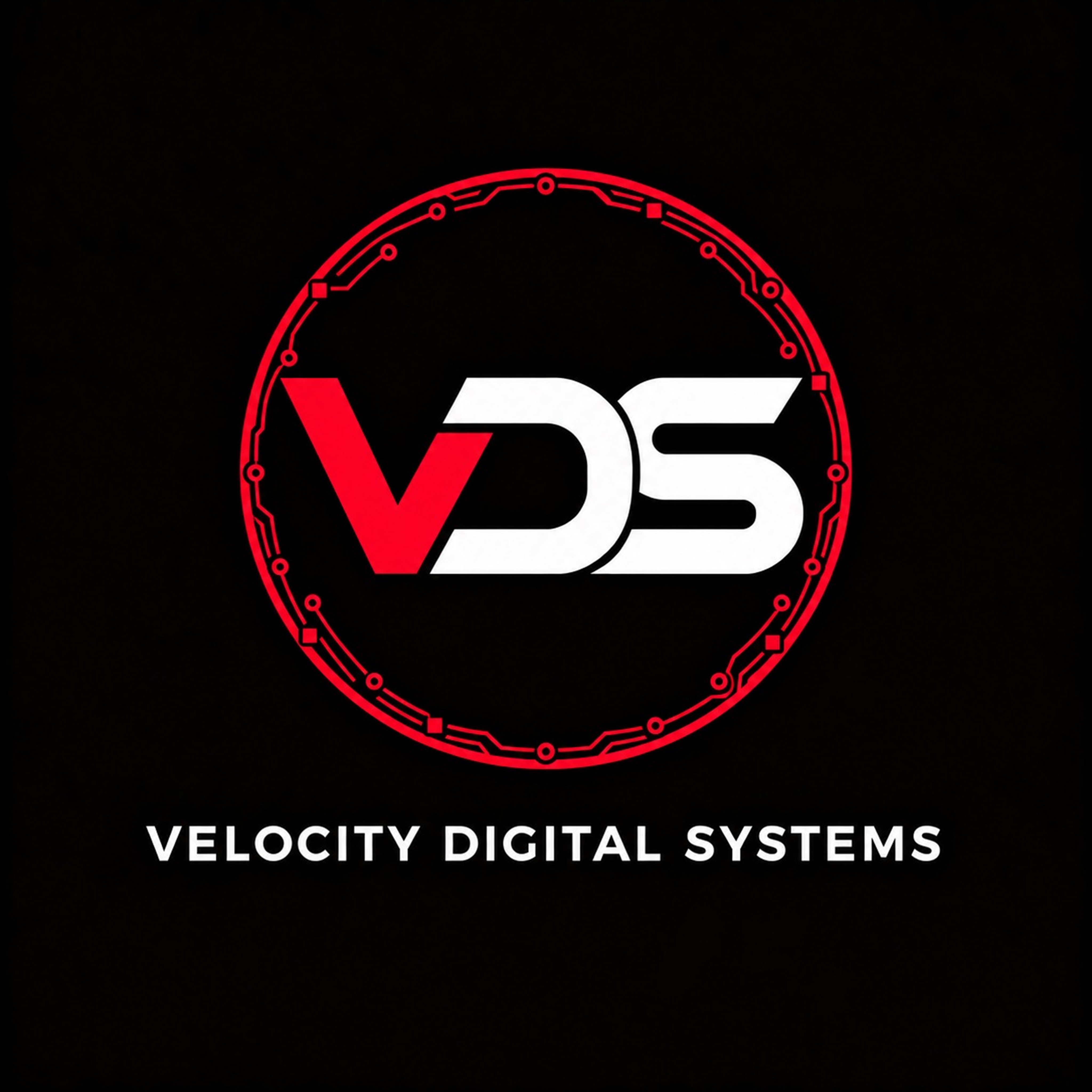 VDS Velocity Digital Systems circular red emblem