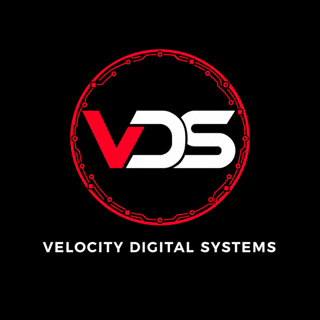 VDS Velocity Digital Systems circular red and white emblem
